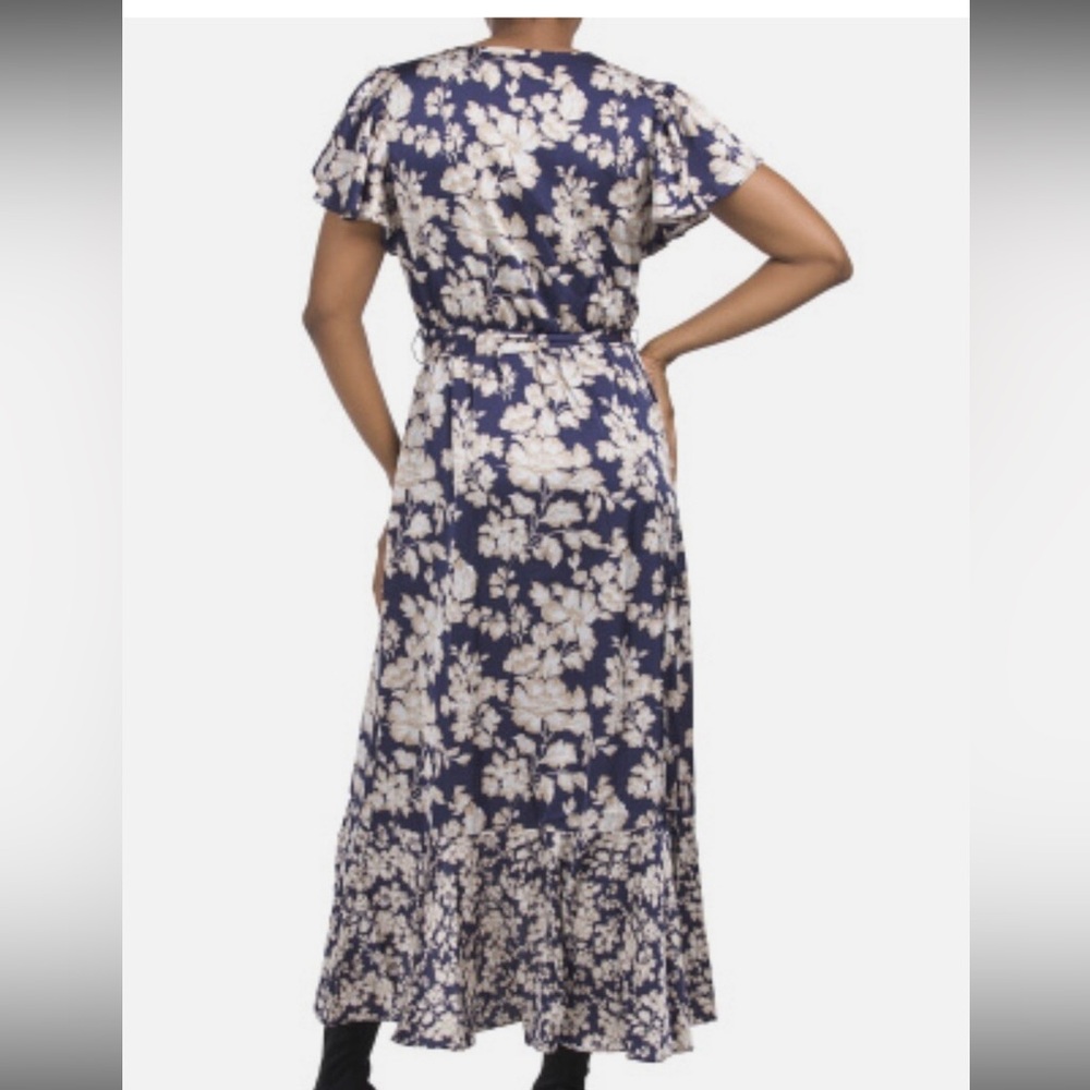 Women’s Nicole Miller Floral Satin Wrap Midi Dress - Picture 2 of 9
